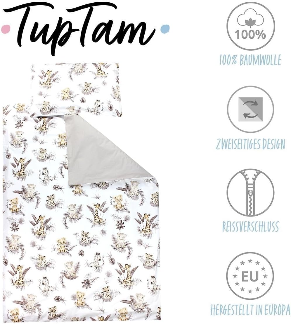 TupTam Kinder Bettwäsche Gemustert 2-Teilig Wendebettwäsche, Farbe: Beige Löwe Blätter/Beige, Grösse