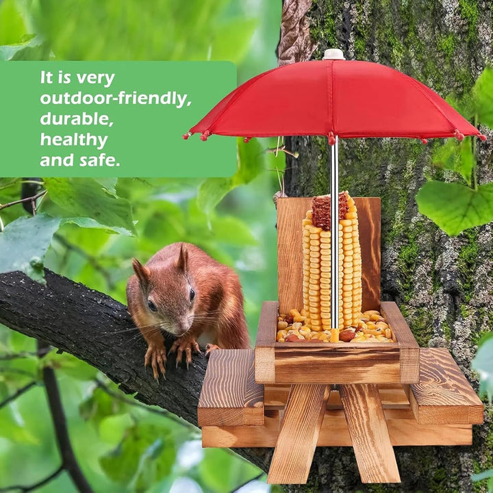 Eichhörnchen Futterhaus Wetterfest mit Regenschirm Hölzerner Eichhörnchen Picknick Tisch mit Maiskol