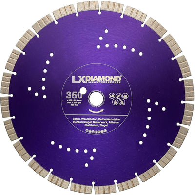 LXDIAMOND Diamant-Trennscheibe 350mm x 25,4mm - Segmente 15mm - passend für Beton Stahlbeton Waschbe