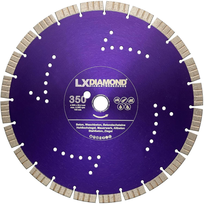LXDIAMOND Diamant-Trennscheibe 350mm x 25,4mm - Segmente 15mm - passend für Beton Stahlbeton Waschbe