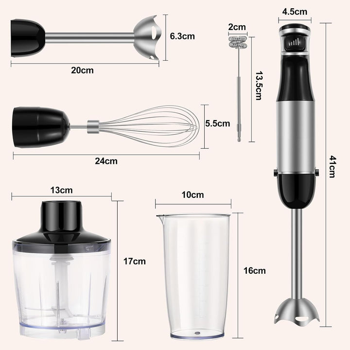 Stabmixer Set 5 in 1-1000W Pürierstab - Stufenlose Geschwindigkeit | Edelstahl Hand Blender Mit Schn