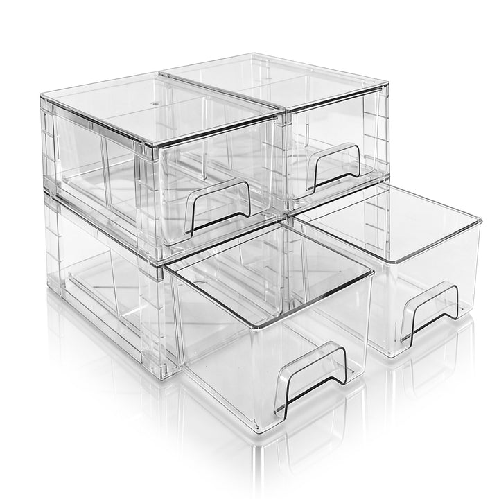 4er-Set Stapelbare Kleine Aufbewahrungsschubladen, Acryl Organizer mit Griffen, Kunststoffboxen für