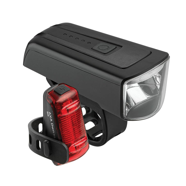 AXA Fahrradlicht Set Dwn 70 Lux – USB Aufladbar – 20 Stunden Leuchtdauer – Batterieanzeige – StVZO Z