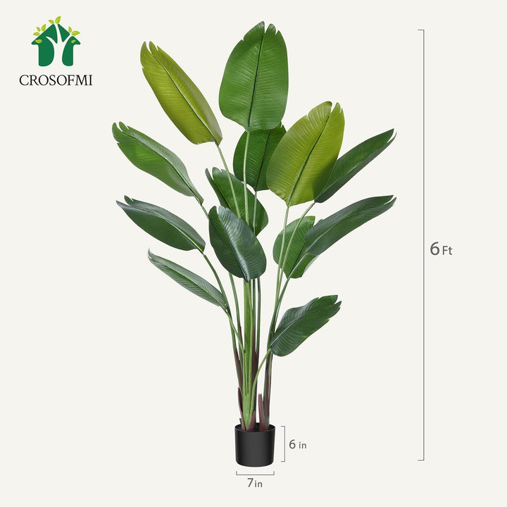 CROSOFMI Künstliche Paradiesvogel Pflanze 180cm künstliche Tropische Palme mit 13 Blättern perfekte