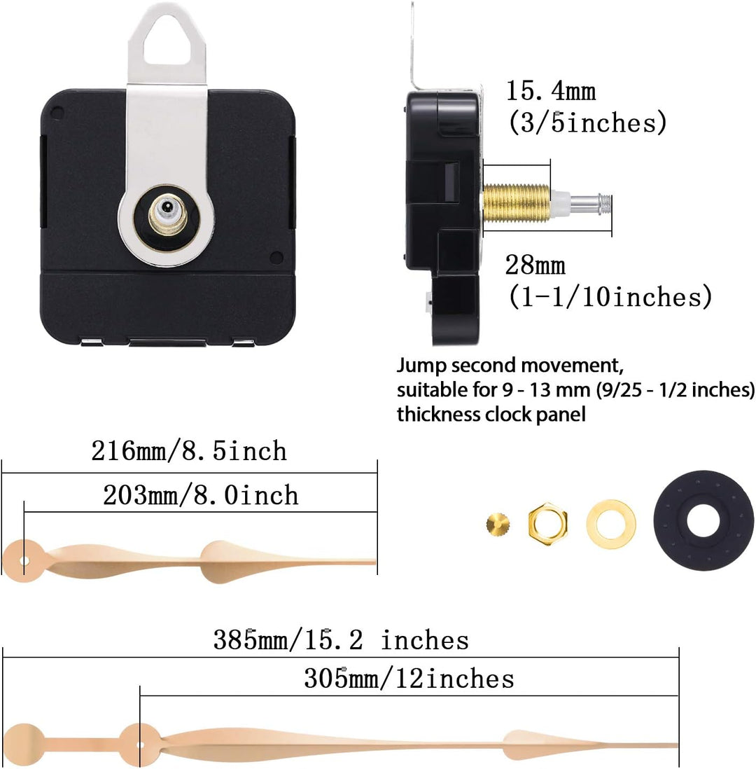 HICARER High Torque Long Shaft Uhrwerk Mechanismus mit 12 Zoll Langen Spaten Hände (Gold), Gold