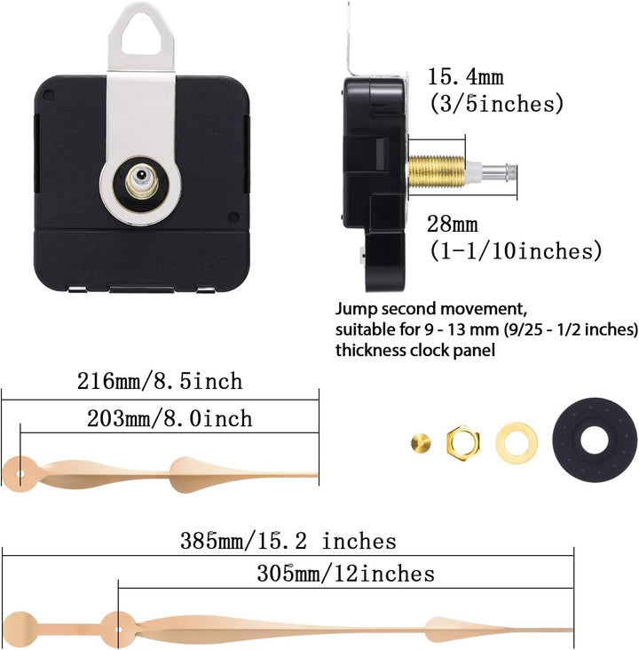 HICARER High Torque Long Shaft Uhrwerk Mechanismus mit 12 Zoll Langen Spaten Hände (Gold), Gold