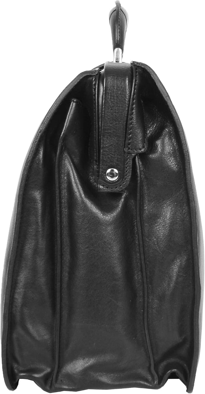 A1 FASHION GOODS Italienisches Leder Aktentasche für Ärzte Geschäft Profis Gladstone Tasche Schwarz