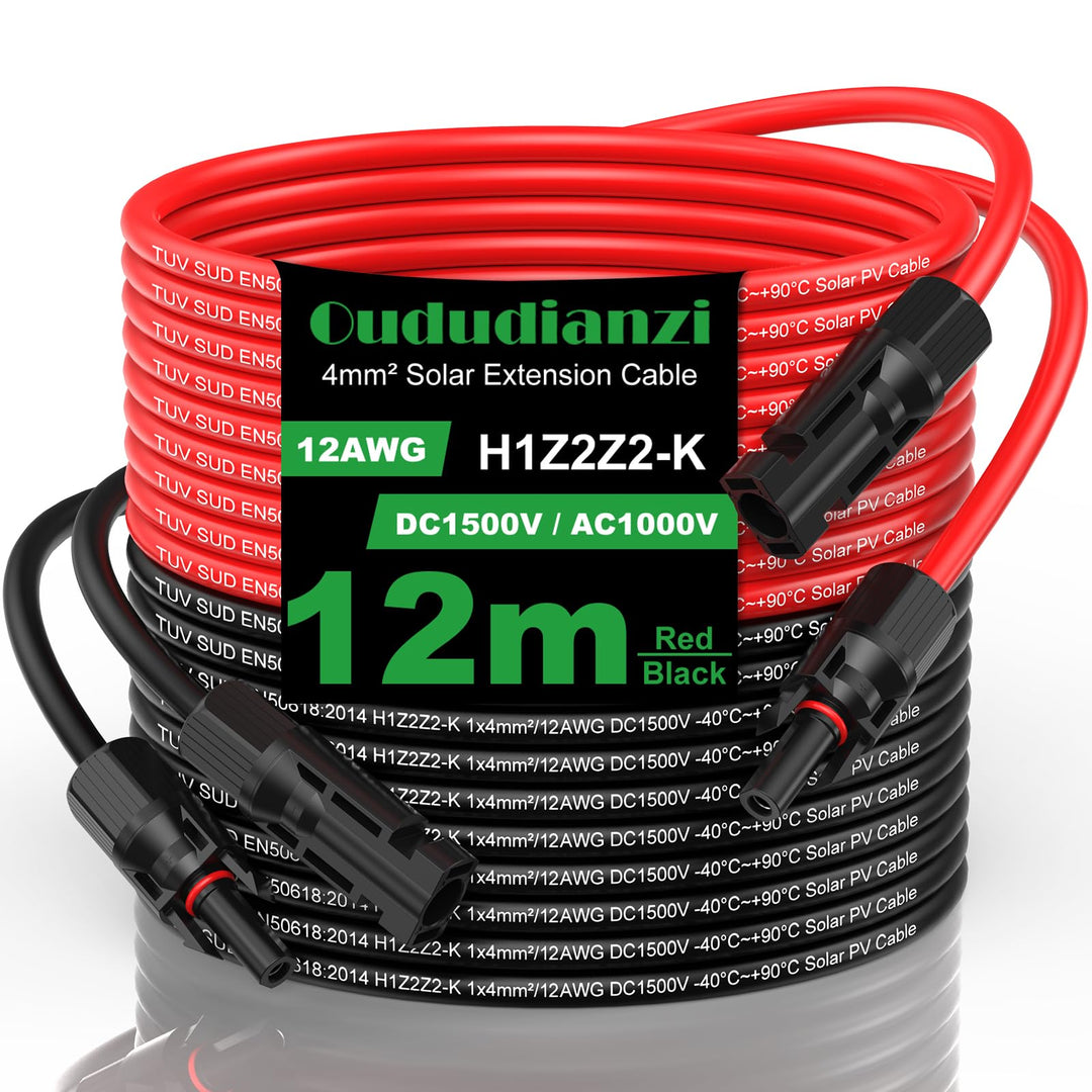Oududianzi Solarkabel 6mm2 12m, Solarkabel Verlängerung 1/2/3/5/8/10/15/20/30m, Photovoltaik Kabel 4