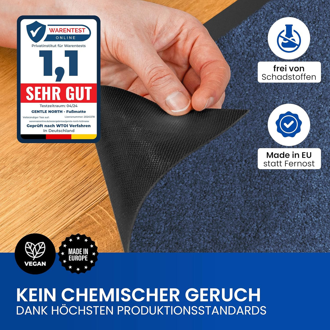 Gentle North Hochwertige Fussmatte blau 80x120 gross für Innen & Aussen - Schmutzfangmatte rutschfes