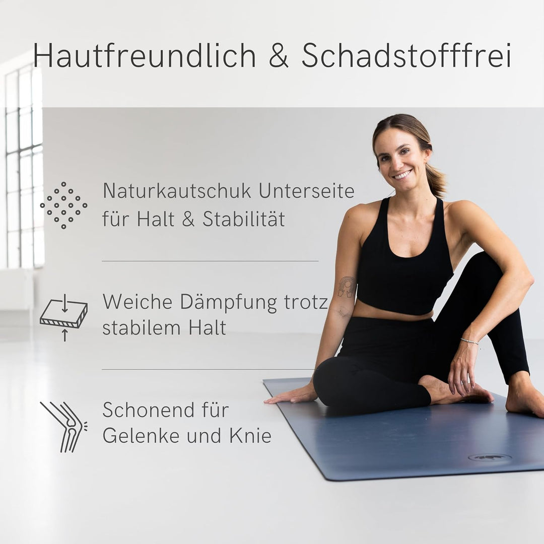 LOTUSCRAFTS® Yogamatte rutschfest, aus Naturkautschuk, universell einsetzbar als Yoga Matte, Sportma