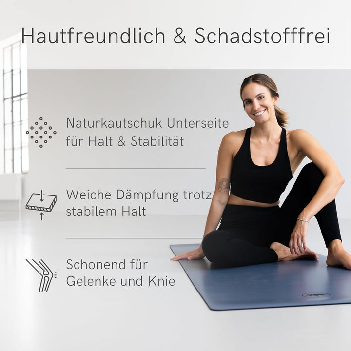 LOTUSCRAFTS® Yogamatte rutschfest, aus Naturkautschuk, universell einsetzbar als Yoga Matte, Sportma