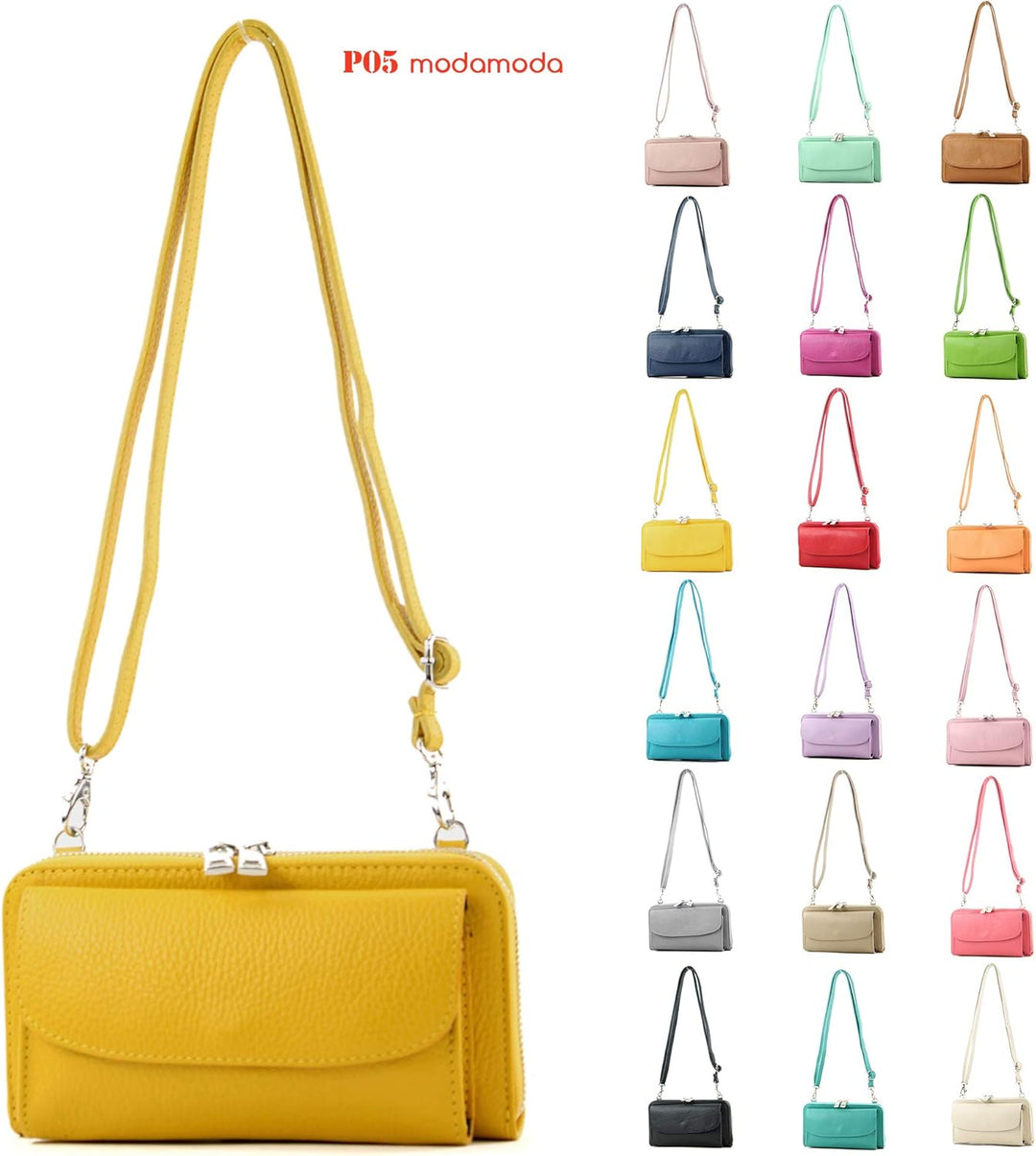 modamoda de P05 Damen Leder Handytasche Geldbörse lang handmade in Italy Bubble Gum, Bubble Gum