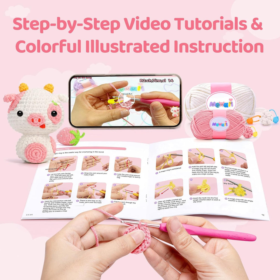 Mewaii Häkelset für Anfänger, Komplettes DIY Set für Erwachsene Häkelnadel Set mit Vorgestartetem Ga