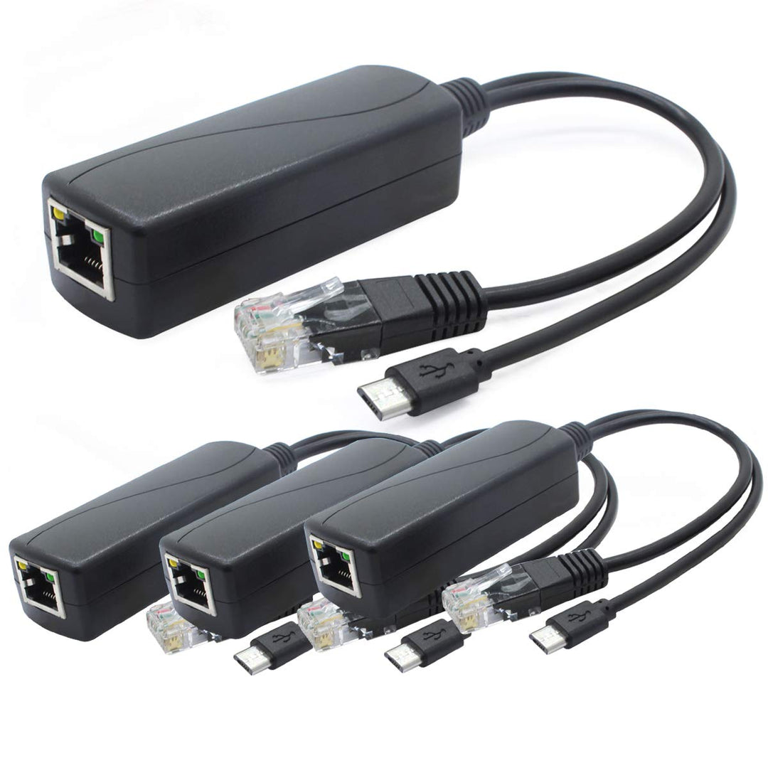ANVISION 4er Pack 5V PoE Splitter, 48V auf 5V 2.4A Adapter mit Micro USB Stecker, IEEE 802.3af kompa