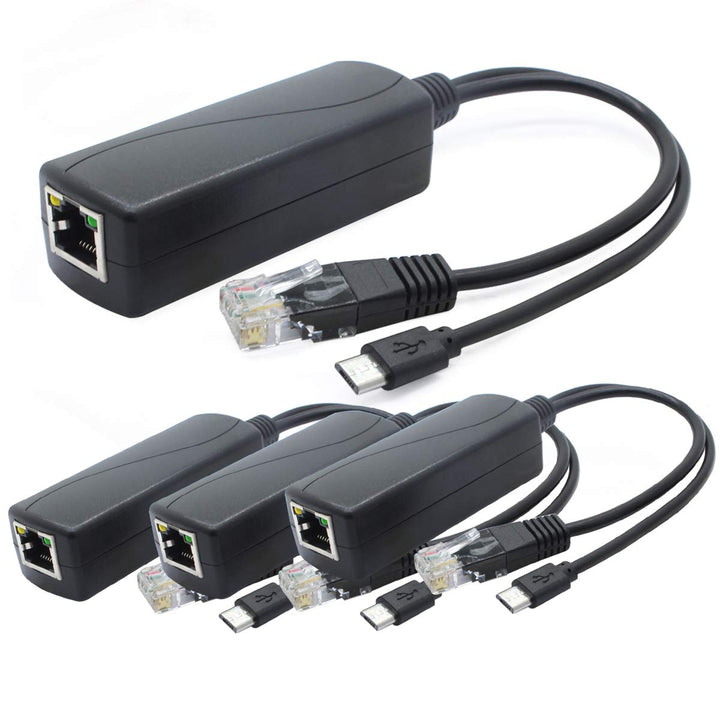 ANVISION 4er Pack 5V PoE Splitter, 48V auf 5V 2.4A Adapter mit Micro USB Stecker, IEEE 802.3af kompa
