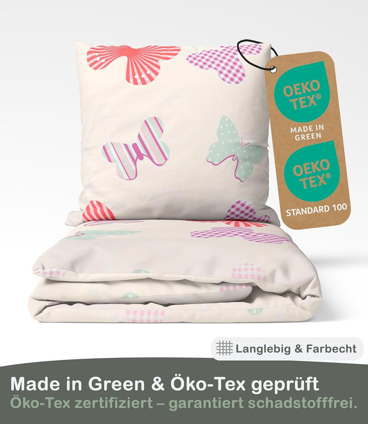 Bettwäsche Mädchen 135x200 Rosa - Kinderbettwäsche 100% Baumwolle Reissverschluss - Bettwäsche-Set S