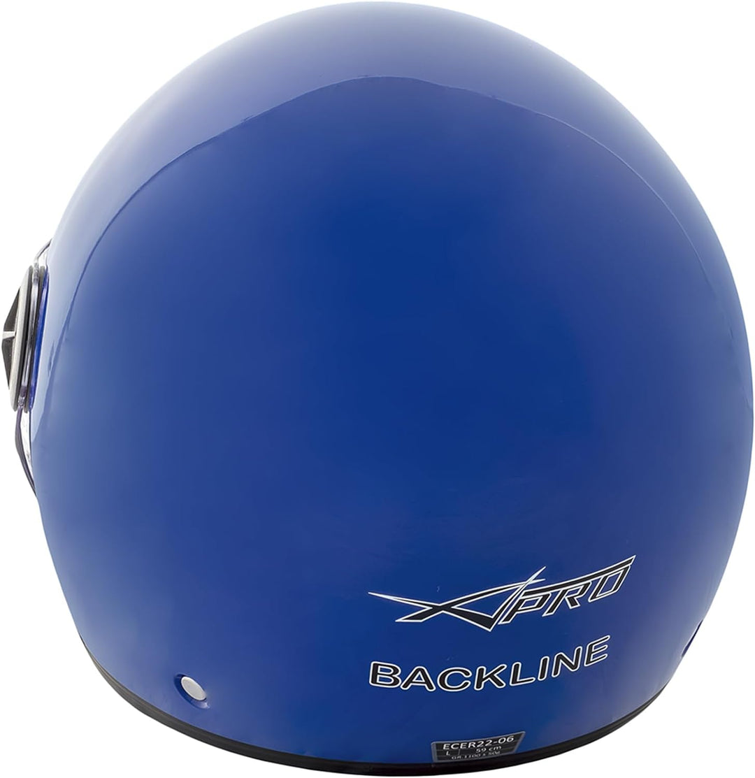 Motorradhelm Motorrad Roller Offenes Jet Scooter Helm Viser ECE 22 BACKLINE 53-54 cm ( XS) Blau, 55-