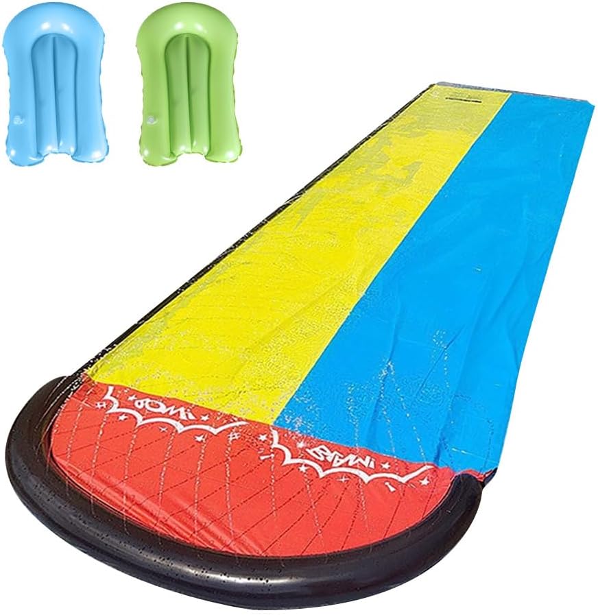Wasserrutsche Garten, 6.1x1.4M Doppel Wasser Rutsche, Wasserspielzeug Wasserrutschmatte mit 2 Bodybo