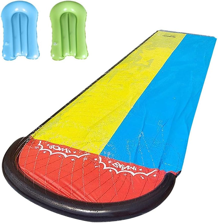 Wasserrutsche Garten, 6.1x1.4M Doppel Wasser Rutsche, Wasserspielzeug Wasserrutschmatte mit 2 Bodybo