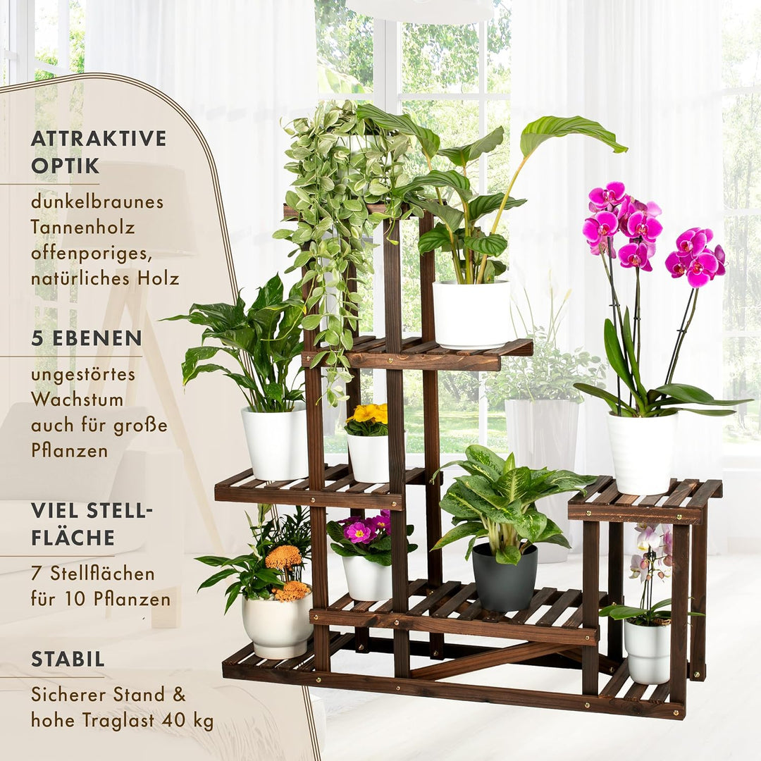 TTL HOME Pflanzenregal SKYLINE - 96 x 97 x 25 cm Natur Holz braun Pflanzentreppe Blumenbank 96cm hoc