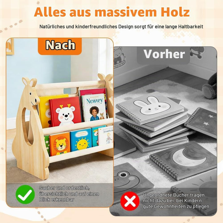 Kinder Bücherregal aus Holz, Bücherregal Kinder, Buch-Organizer für Kinderzimmer, Montessori Stil, T