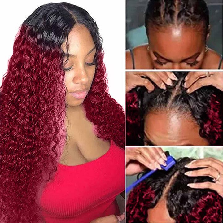 Water Wave V Part Wig Human Hair for Women Burgundy Perücke Echthaar 10A Upgraded U part Wigs Beginn