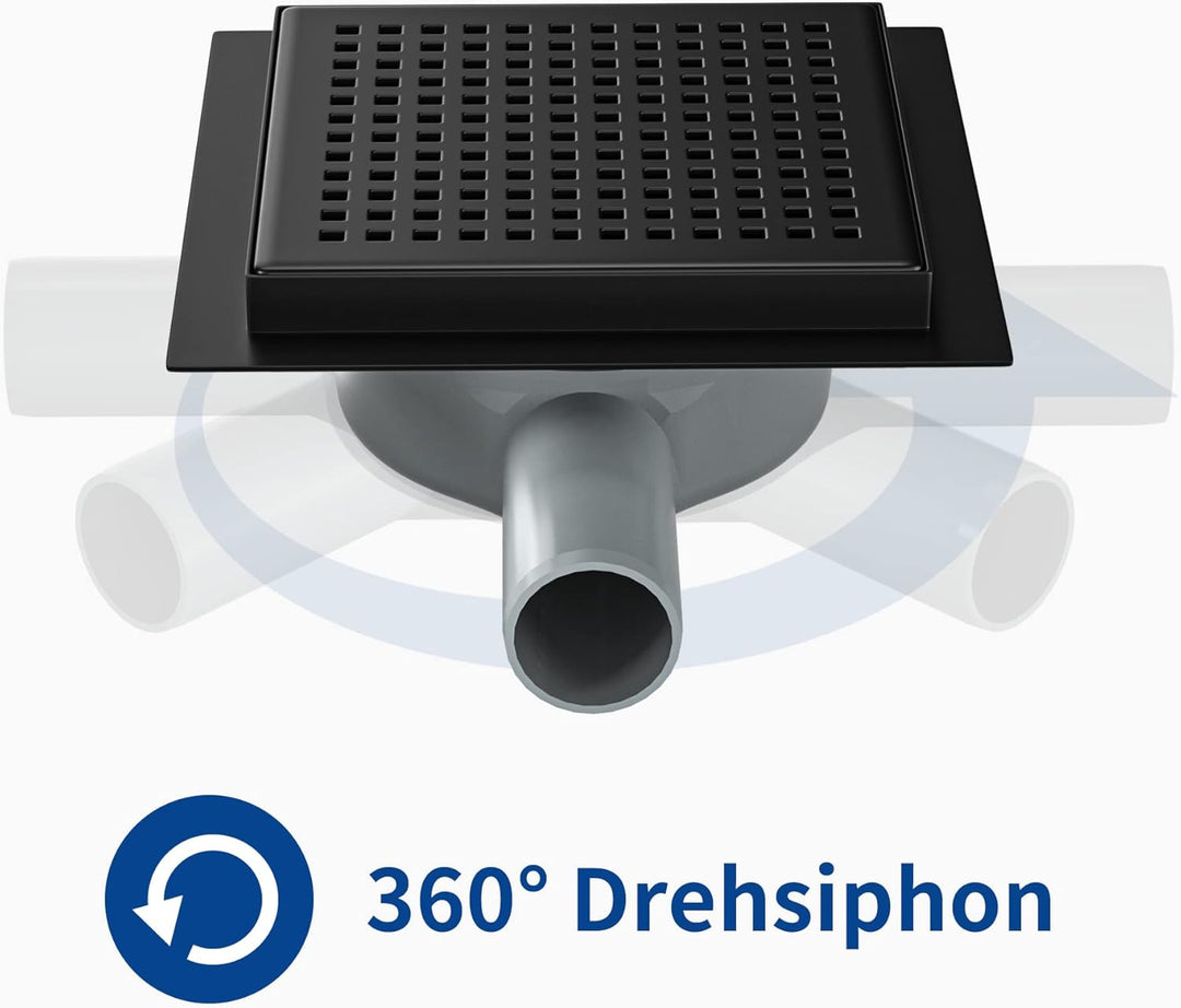 Duschrinne Quadrat 15 * 15cm, 360° Siphon mit Geruchsstop und Haarsieb Edelstahl Ablaufrinne Bodenab
