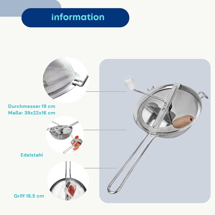 orion group Passiermühle Passiergerät für Gemüse Obst Passe-Vite aus Edelstahl