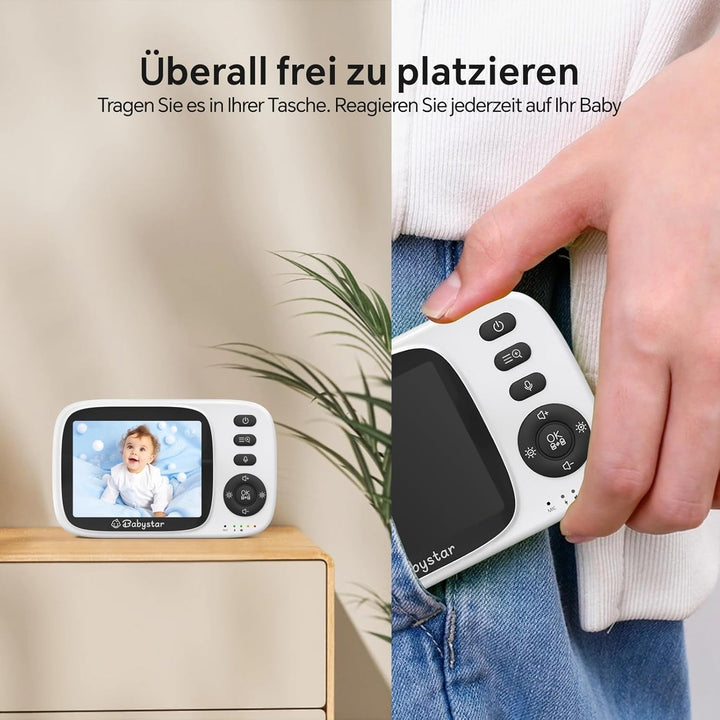 Babystar Babyphone mit Kamera, 3.2 Zoll Video-Babyphone Wireless, Nachtsicht, Temperaturüberwachung,