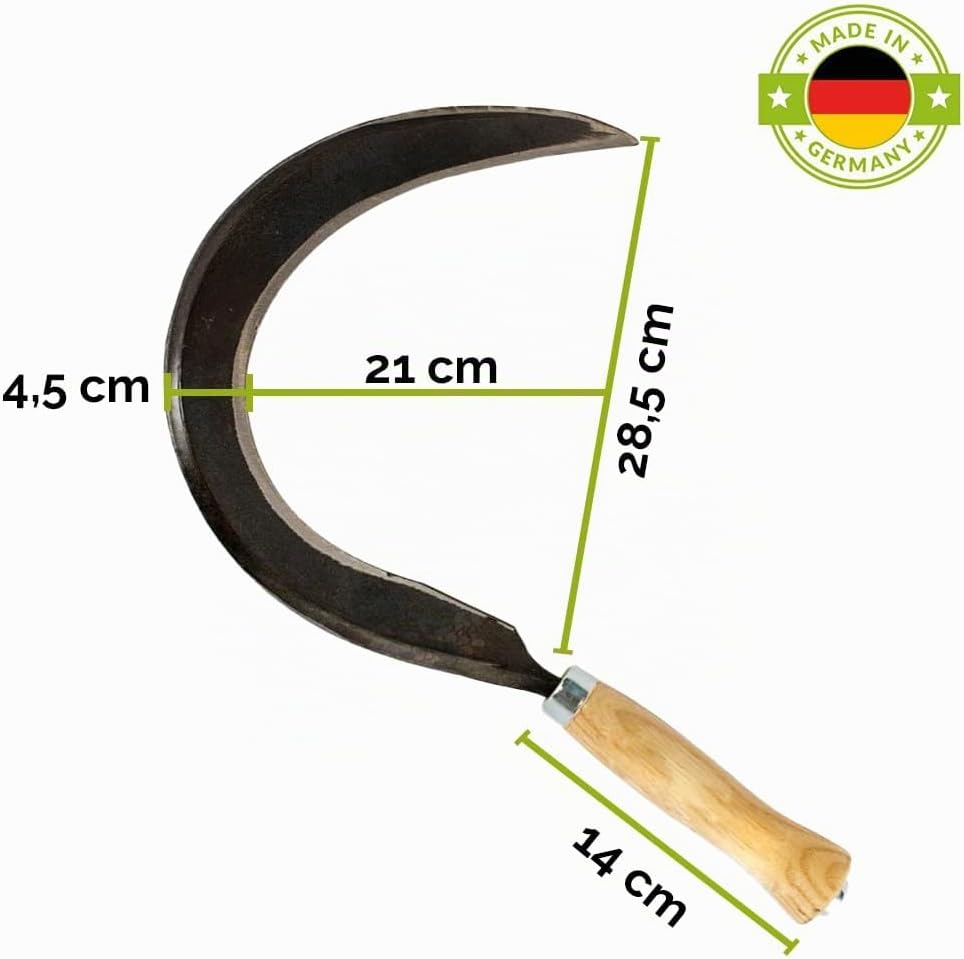 Mondsichel/Blattsichel/Sense inkl. gratis Schleifstein - mit Holzstiel - für Rechtshänder 14 cm Esch