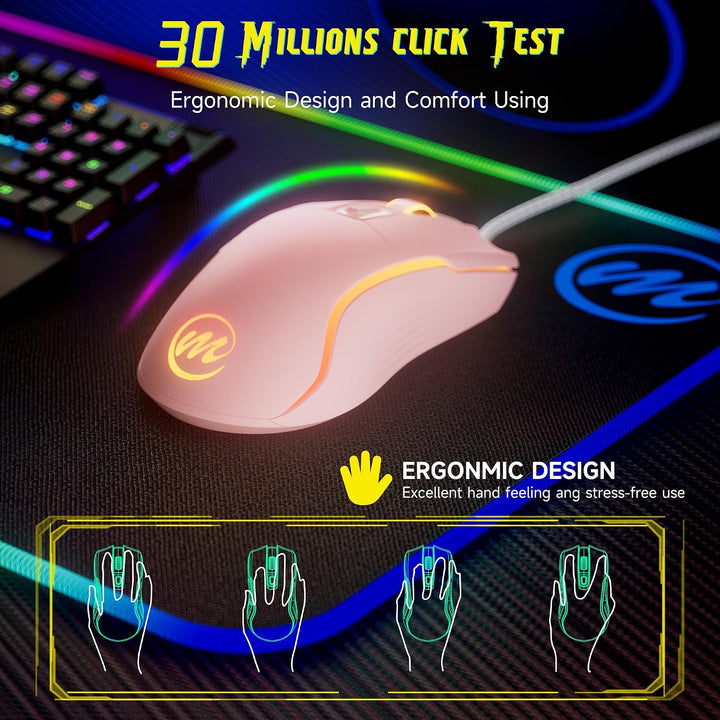 memzuoix Gaming Maus mit Kabel und LED-Lichtern – 12.800 DPI einstellbar, 6 Tasten, 12 RGB-Modi, Erg