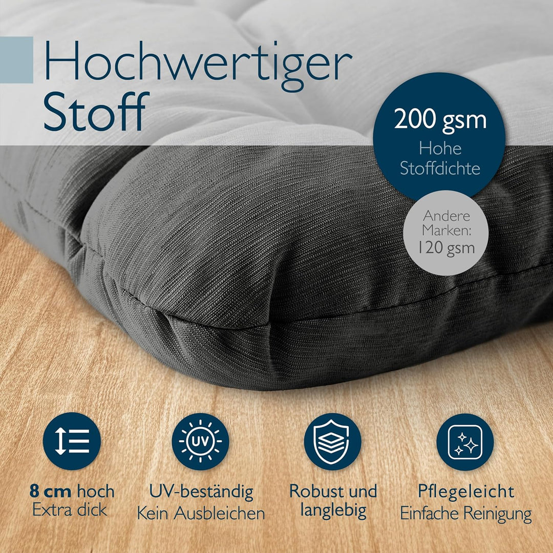 Beautissu 2er Set Premium Stuhlkissen 40x40 cm Anthrazit – UV-beständig & Robust Sitzkissen Outdoor