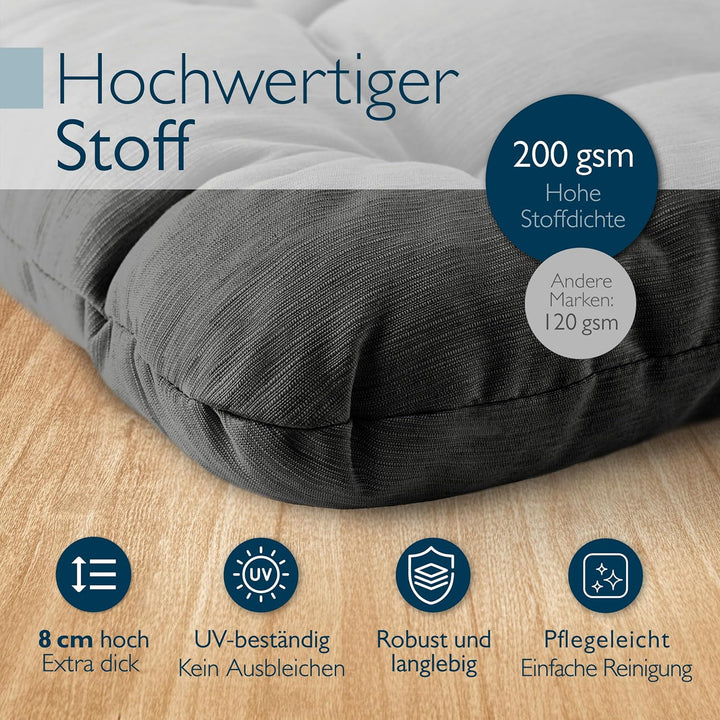 Beautissu 2er Set Premium Stuhlkissen 40x40 cm Anthrazit – UV-beständig & Robust Sitzkissen Outdoor