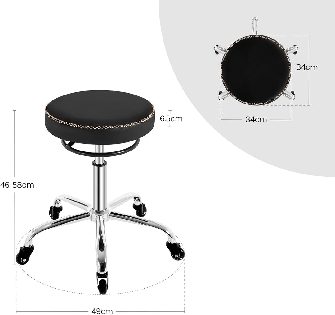 WOLTU Rollhocker höhenverstellbar, Bürohocker 360° drehbar, Schwarz | Drehhocker mit Rollen, runder
