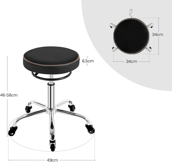 WOLTU Rollhocker höhenverstellbar, Bürohocker 360° drehbar, Schwarz | Drehhocker mit Rollen, runder