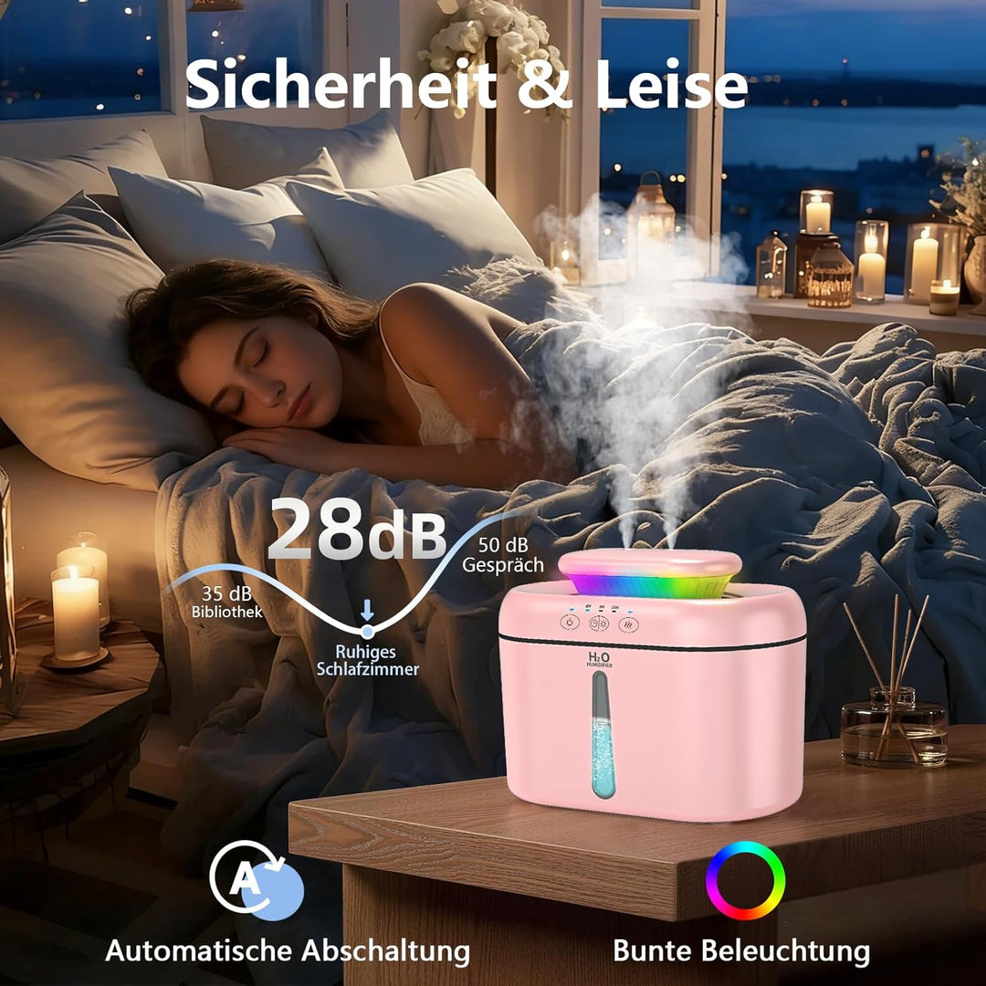 Luftbefeuchter – Ultra-leise, Grosskapazität, mit 7-farbiger Atmosphärenbeleuchtung, automatische Ab