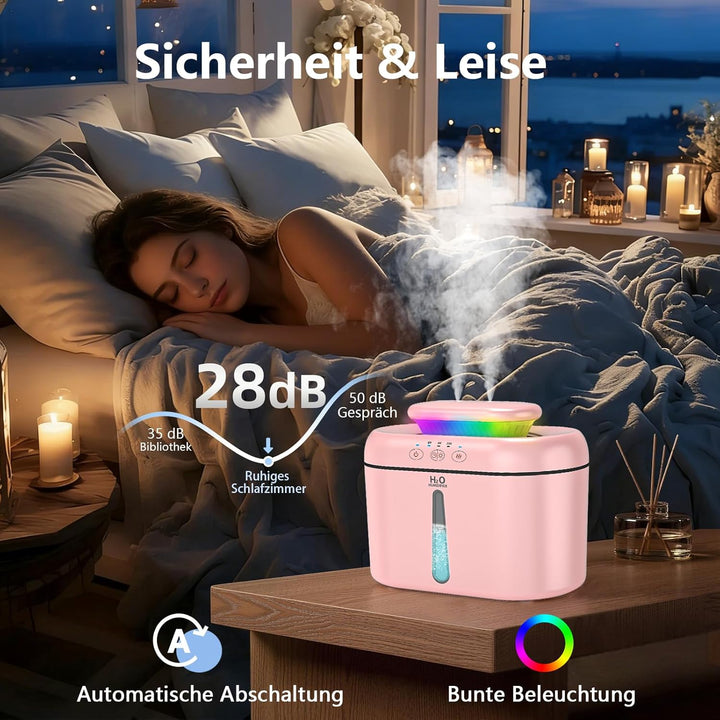 Luftbefeuchter – Ultra-leise, Grosskapazität, mit 7-farbiger Atmosphärenbeleuchtung, automatische Ab
