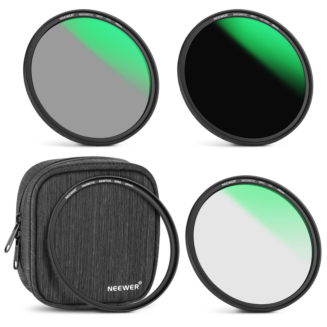 NEEWER 49mm 4 in 1 Magnetisches ND Filter Set mit Graufilter ND1000 Filter +MCUV+CPL+Adapterring 42