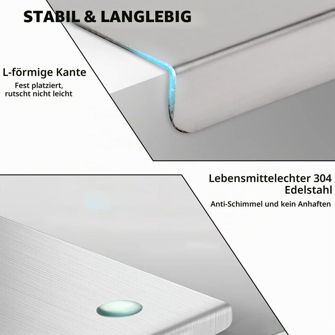 Grosses Schneidebrett aus Edelstahl 60 x 40 x 0.15 cm Doppelseitiges Schneidbretter mit Anschlagkant