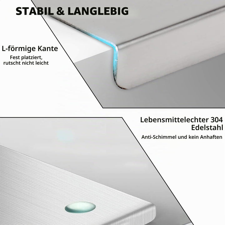 Grosses Schneidebrett aus Edelstahl 60 x 40 x 0.15 cm Doppelseitiges Schneidbretter mit Anschlagkant
