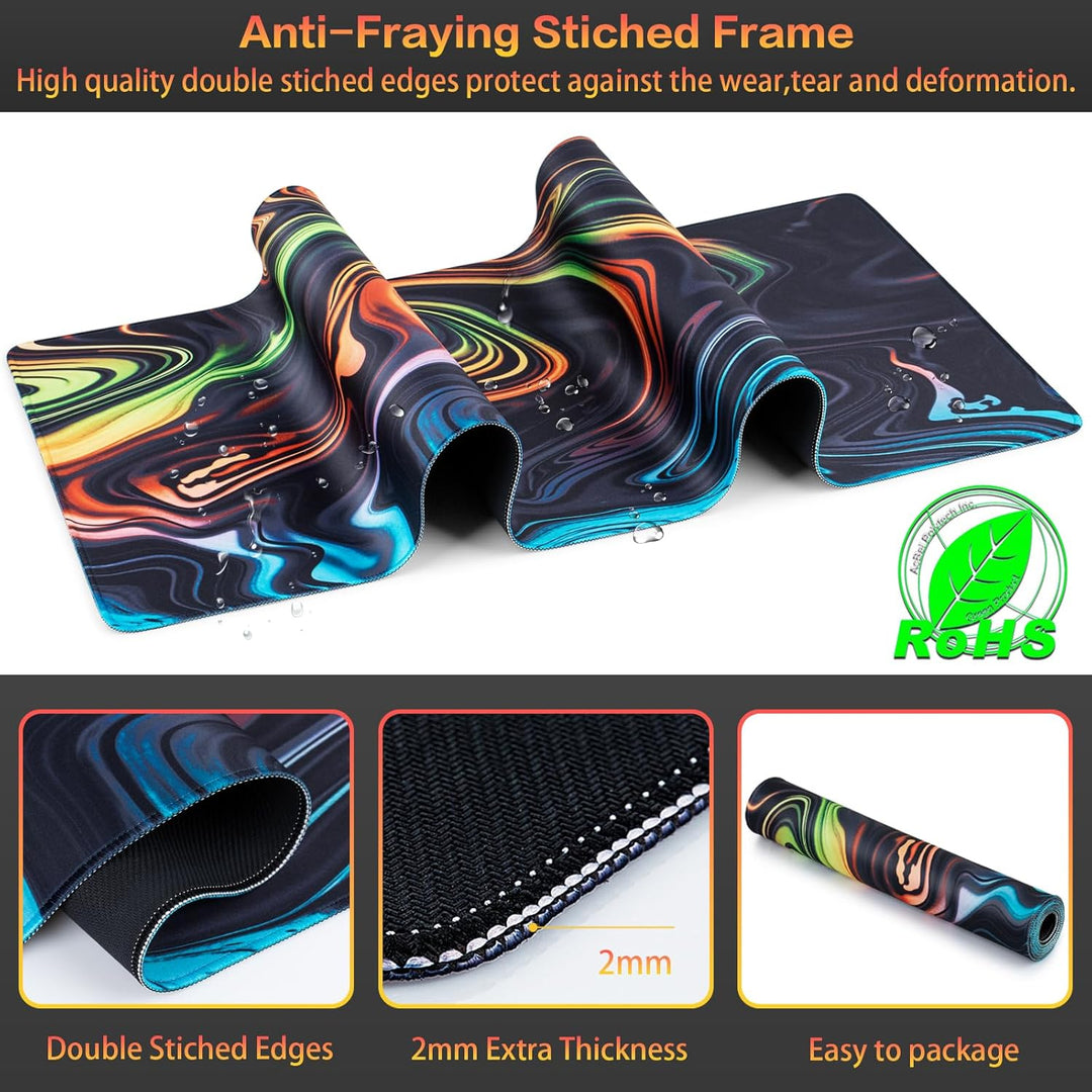 Abetcabe Gaming Mauspad XXL, Mousepad 900 x 400mm, Fluid Art Mauspad gross Vernähte Kanten WassXerdi