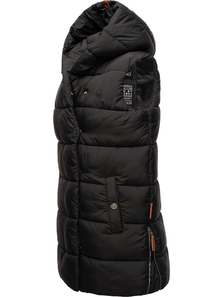 Navahoo warme Damen Winter Steppweste lang mit Kapuze Madilynaa XS-XXL XXL Schwarz, XXL Schwarz