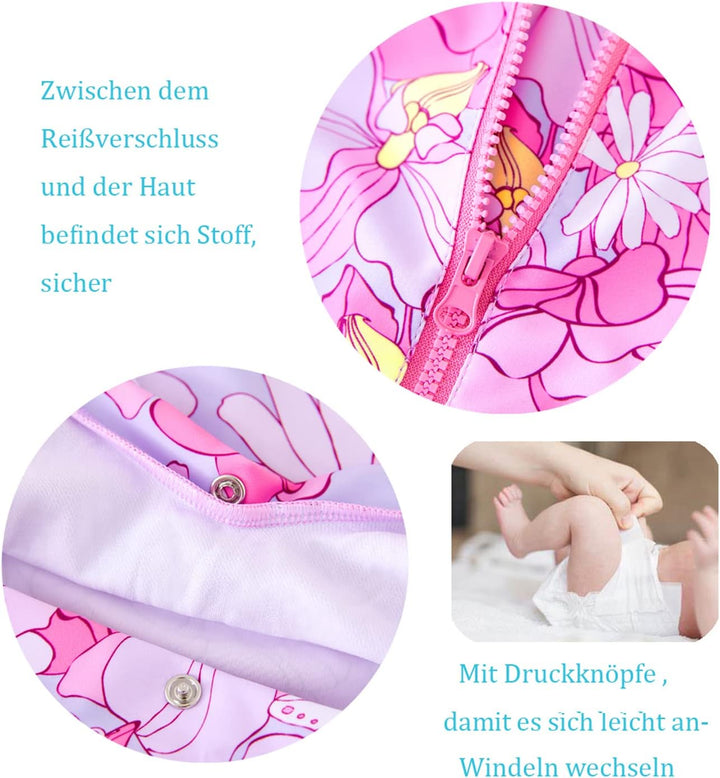 UMELOK Baby Badebekleidung Mädchen Badeanzug mit Sonnenhut UV Schutz 0-3 Monate Blumen, Rosa, 0-3 Mo