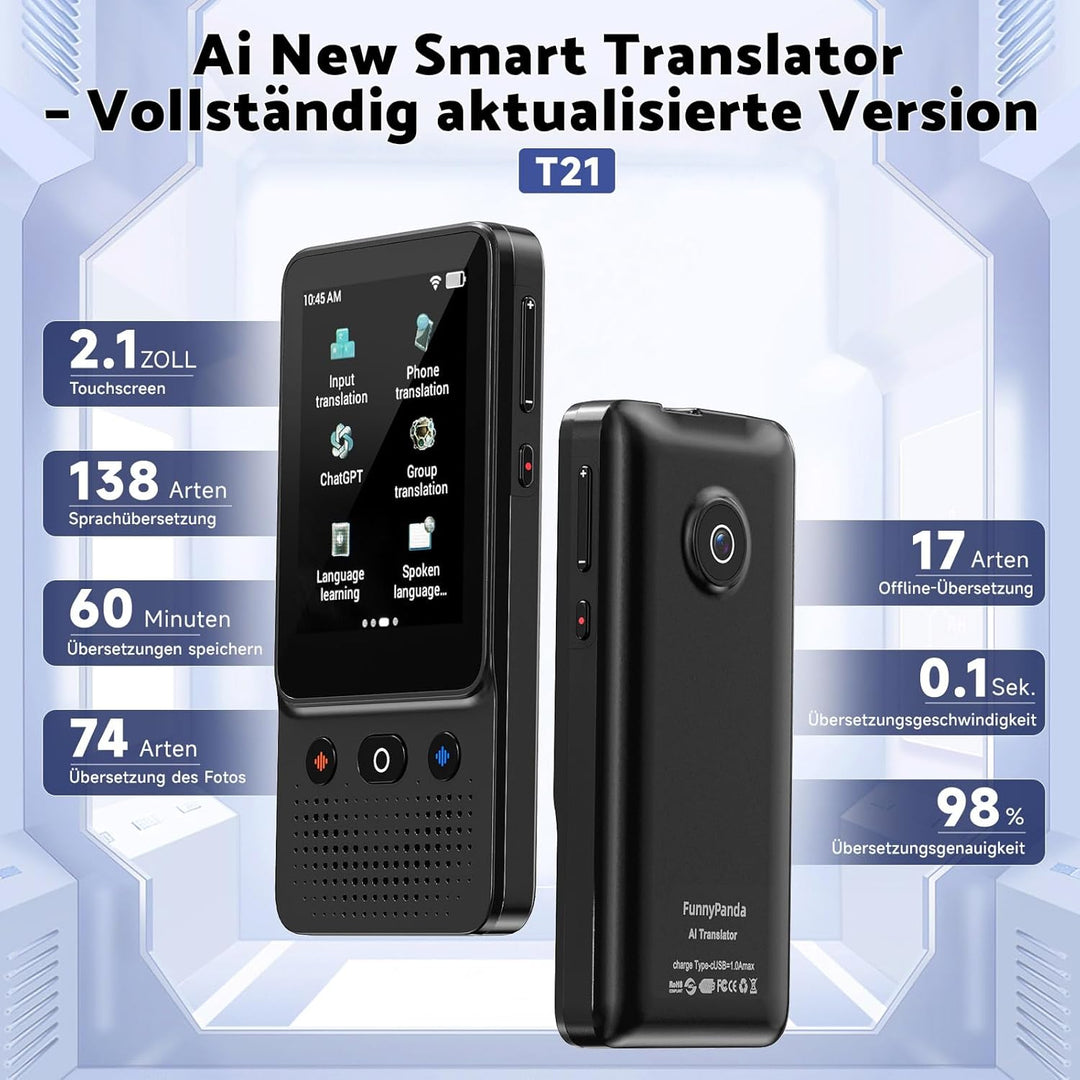 Ai Sprachübersetzer Gerät, 138 Sprachen, 2026 Englisch auf Spanisch Pocket Offline Instant Voice Ai
