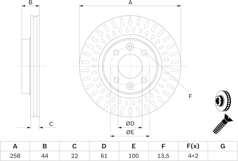 Bosch BD2146 Bremsscheiben - Vorderachse - ECE-R90 Zertifizierung - zwei Bremsscheiben pro Set