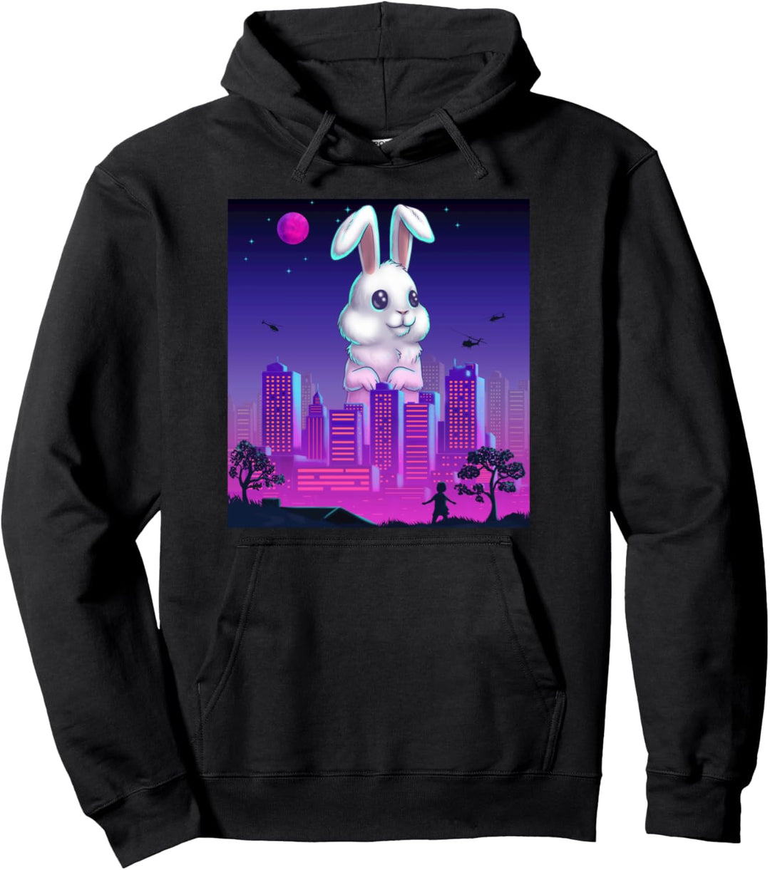 Giant Rabbit Vaporwave Retro Synthwave Aesthetic Monster Pullover Hoodie