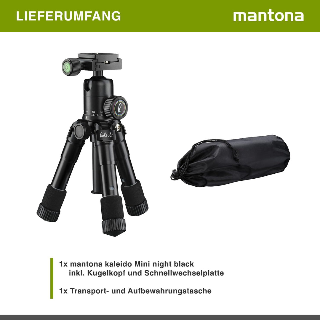 Mantona kaleido mini Foto-/Tisch- und Travelstativ (inkl. Kugelkopf mit Schnellwechselplatte und Tra