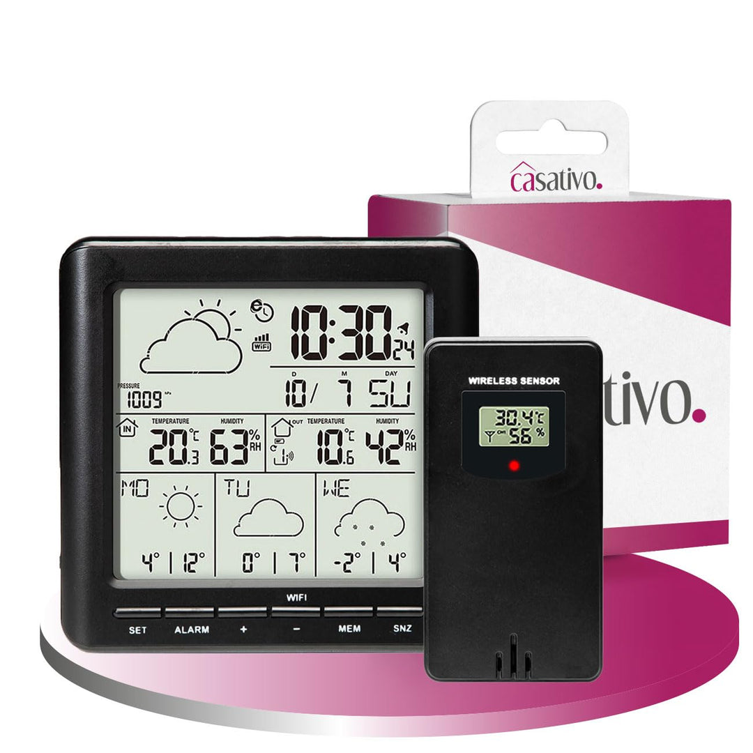 WLAN-Wetterstation mit Aussensensor: 4-Tage-Prognose, App-Zugriff weltweit, Schwarz – Übersichtliche