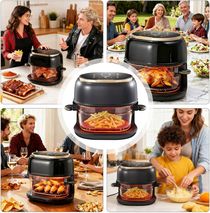 Heissluftfritteuse 5L, spülmaschinenfest Glaskorb, Sichtfenster & Touchscreen, 8 Smart Programme, 1–