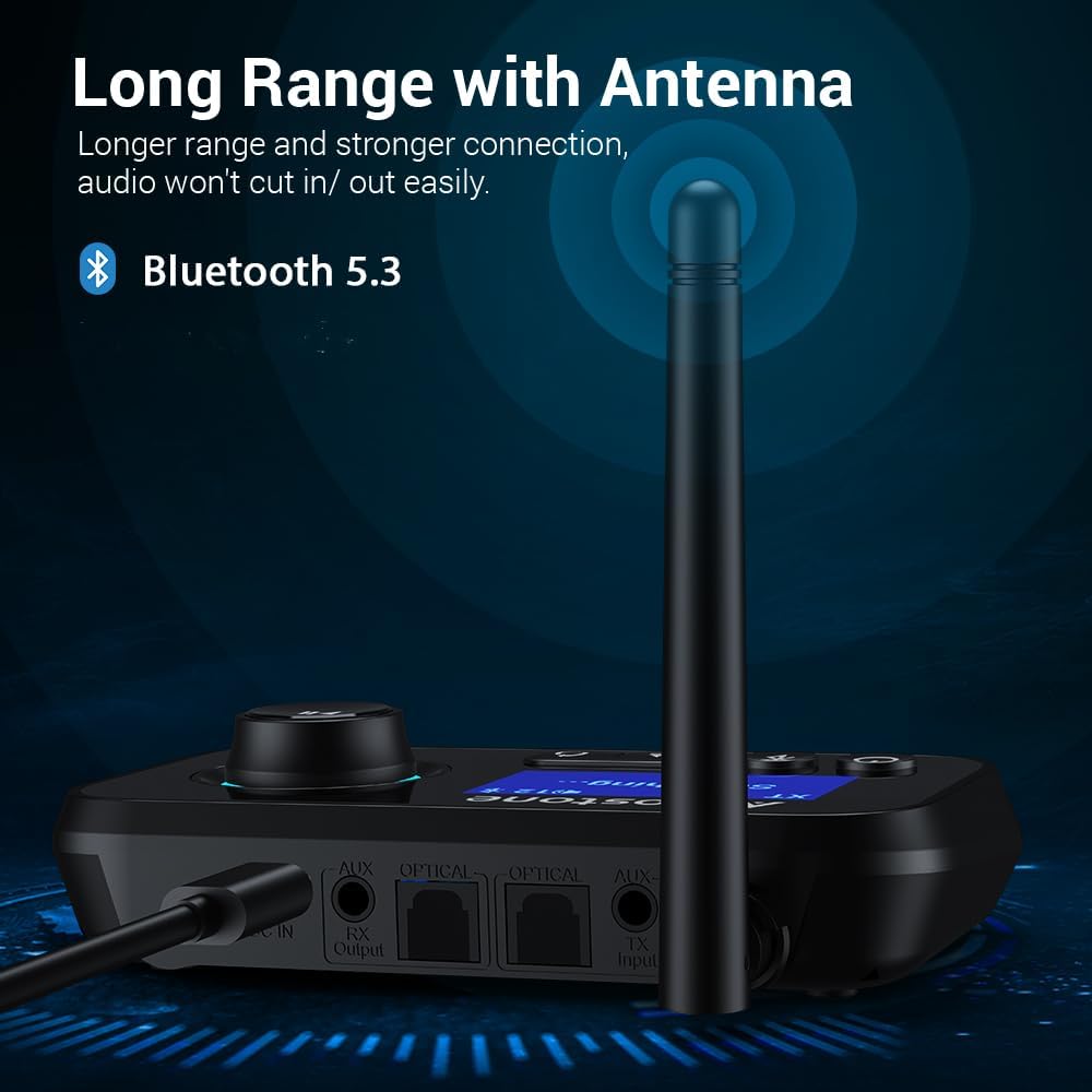 Bluetooth 5.3 Sender Empfänger für 2 Kopfhörer 3-in-1 Bluetooth Audio Adapter Low Latency Bluetooth